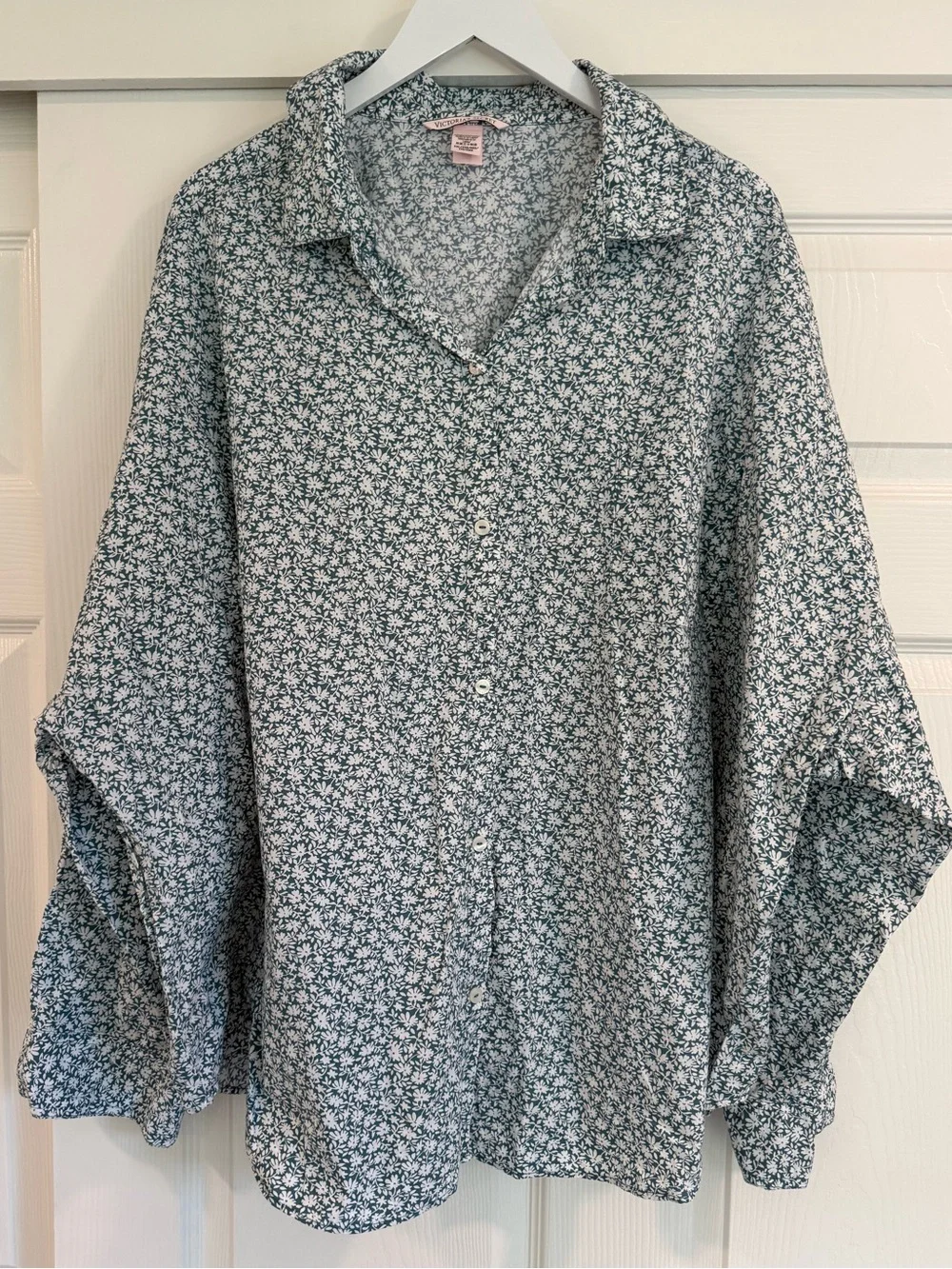 Victoria Secret 100% Cotton Ditsy Floral Collared Button Down Boxer Short PJ Set
